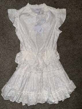 MISA Los Angeles White Eyelet Ruffle Mini Dress Size XS